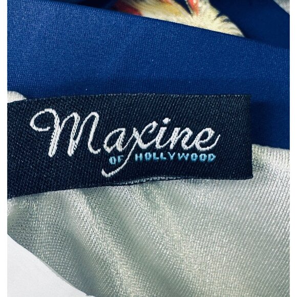 Maxine of Hollywood Navy Hula Leaf Tankini Swim Bandeau Top Size 10 Side Tie - Picture 4 of 11